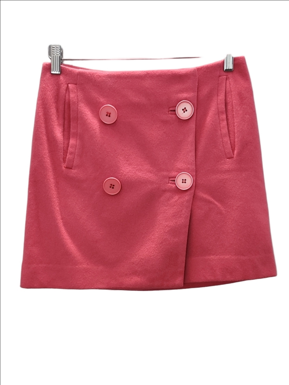 TARA JARMON Pink wool blend double breast wrap mini skirt